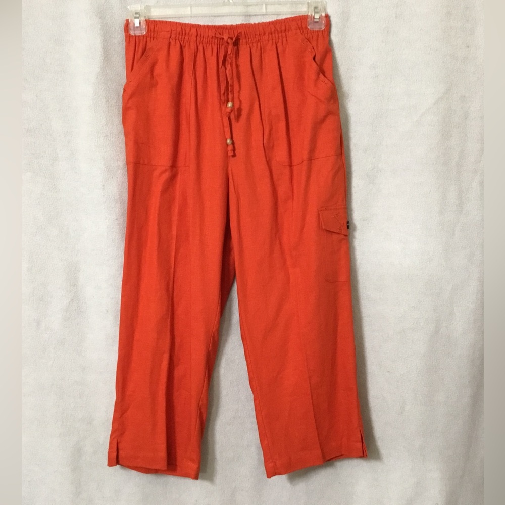 NWT~ERIKA Capri Small~Yam\Red Elastic Waist Drawstring w/ Wooden Printed Beads